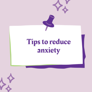 Image of a push pin in paper. Text reads, "Tips to reduce anxiety."